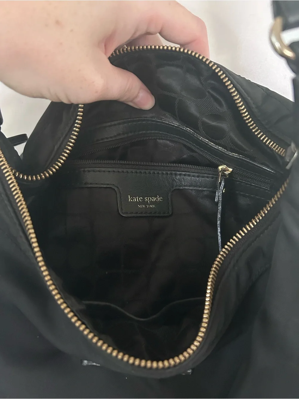 kate spade Black Nylon Shoulder Bag with Leather Straps and Logo Plaque